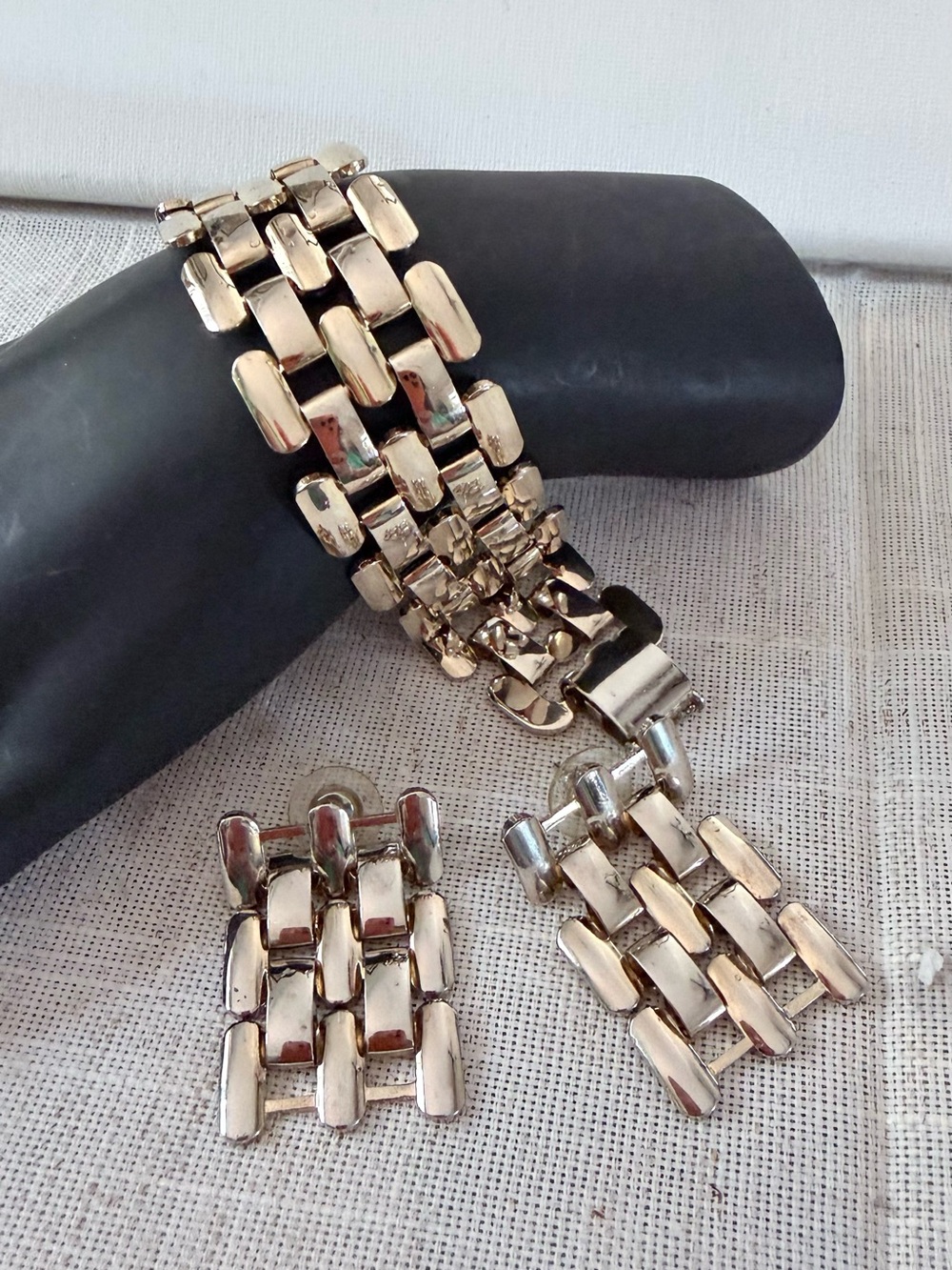 Gold-Tone Linked Bracelet and Matching pierced Earrings Set